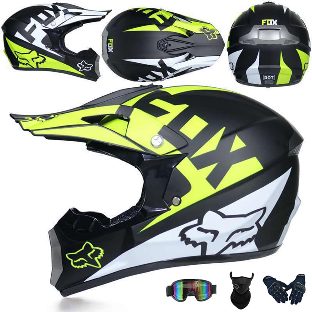 Motocross Helm Kinder Erwachsene Dirt Bike Offroad Cross Helm Herren ATV Motocross Helm Jugend Motorradhelm MX Enduro Full Face MTB Helm DOT-Zertifizierter Mit Brille Maske Handschuhe,Yellow-XL Motocross Helm Kinder Erwachsene Dirt Bike Offroad Cross Helm Herren ATV Motocross Helm Jugend Motorradhelm MX Enduro Full Face MTB Helm DOT-Zertifizierter Mit Brille Maske Handschuhe,Yellow-XL von SMTSEC