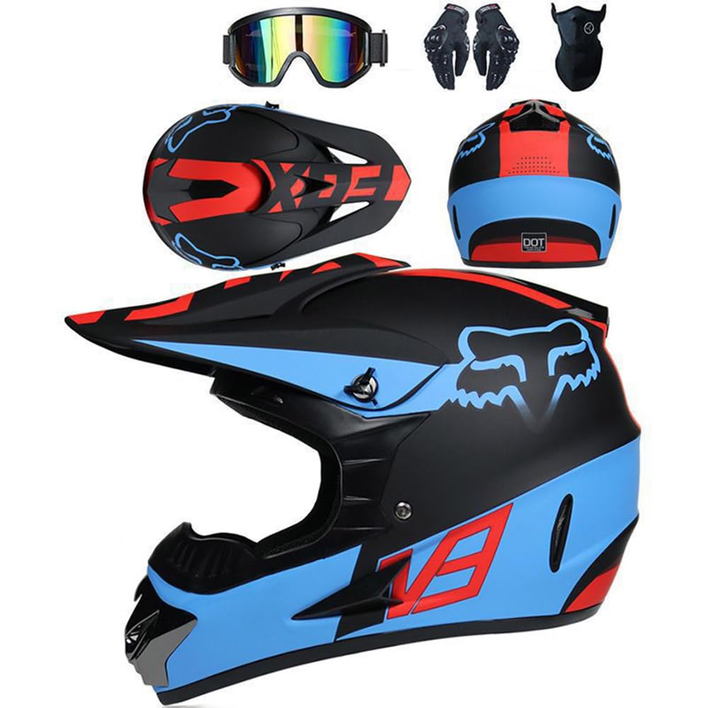 Motorradhelm Cross Damen Herren Kinder Full Face MTB Helm Motocross Helm DOT-Zertifizierter Mit Schutzbrillen Maske Handschuhe Downhill Helm Mopedhelm Schutzhelm Für Cruiser Chopper,Blue/D-XXL Motorradhelm Cross Damen Herren Kinder Full Face MTB Helm Motocross Helm DOT-Zertifizierter Mit Schutzbrillen Maske Handschuhe Downhill Helm Mopedhelm Schutzhelm Für Cruiser Chopper,Blue/D-XXL von SMTSEC