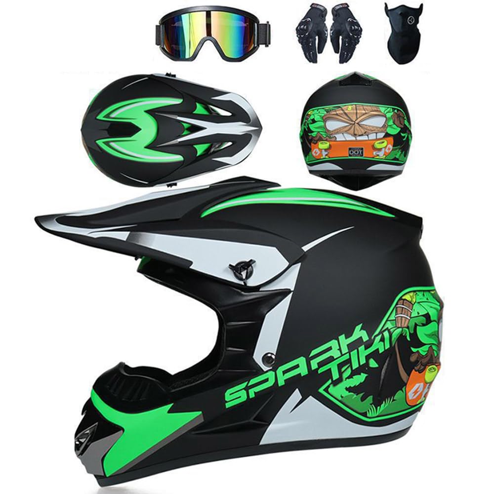 Motorradhelm Cross Damen Herren Kinder Full Face MTB Helm Motocross Helm DOT-Zertifizierter Mit Schutzbrillen Maske Handschuhe Downhill Helm Mopedhelm Schutzhelm Für Cruiser Chopper,Green/B-L Motorradhelm Cross Damen Herren Kinder Full Face MTB Helm Motocross Helm DOT-Zertifizierter Mit Schutzbrillen Maske Handschuhe Downhill Helm Mopedhelm Schutzhelm Für Cruiser Chopper,Green/B-L von SMTSEC
