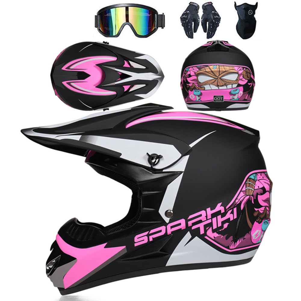 Motorradhelm Cross Damen Herren Kinder Full Face MTB Helm Motocross Helm DOT-Zertifizierter Mit Schutzbrillen Maske Handschuhe Downhill Helm Mopedhelm Schutzhelm Für Cruiser Chopper,Pink/C-S Motorradhelm Cross Damen Herren Kinder Full Face MTB Helm Motocross Helm DOT-Zertifizierter Mit Schutzbrillen Maske Handschuhe Downhill Helm Mopedhelm Schutzhelm Für Cruiser Chopper,Pink/C-S von SMTSEC