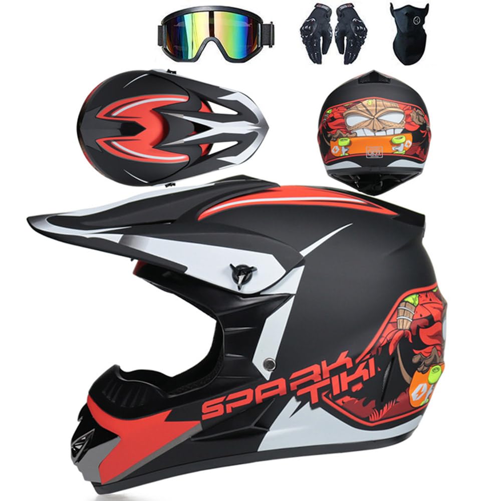 Motorradhelm Cross Damen Herren Kinder Full Face MTB Helm Motocross Helm DOT-Zertifizierter Mit Schutzbrillen Maske Handschuhe Downhill Helm Mopedhelm Schutzhelm Für Cruiser Chopper,Red/C-XXL Motorradhelm Cross Damen Herren Kinder Full Face MTB Helm Motocross Helm DOT-Zertifizierter Mit Schutzbrillen Maske Handschuhe Downhill Helm Mopedhelm Schutzhelm Für Cruiser Chopper,Red/C-XXL von SMTSEC