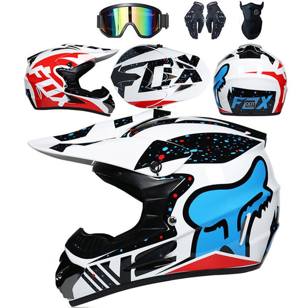 Motorradhelm Cross Damen Herren Kinder Full Face MTB Helm Motocross Helm DOT-Zertifizierter Mit Schutzbrillen Maske Handschuhe Downhill Helm Mopedhelm Schutzhelm Für Cruiser Chopper,White/B-XXL Motorradhelm Cross Damen Herren Kinder Full Face MTB Helm Motocross Helm DOT-Zertifizierter Mit Schutzbrillen Maske Handschuhe Downhill Helm Mopedhelm Schutzhelm Für Cruiser Chopper,White/B-XXL von SMTSEC