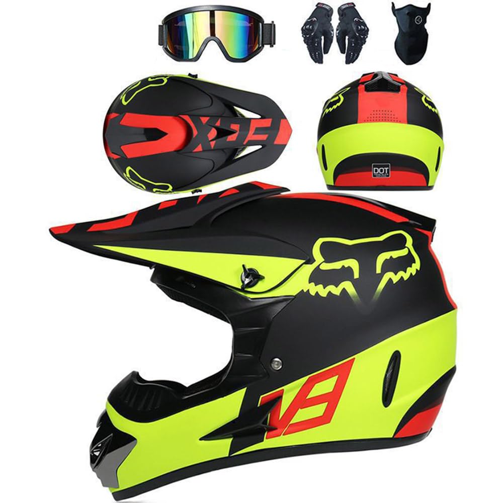 Motorradhelm Cross Damen Herren Kinder Full Face MTB Helm Motocross Helm DOT-Zertifizierter Mit Schutzbrillen Maske Handschuhe Downhill Helm Mopedhelm Schutzhelm Für Cruiser Chopper,Yellow/C-XXL Motorradhelm Cross Damen Herren Kinder Full Face MTB Helm Motocross Helm DOT-Zertifizierter Mit Schutzbrillen Maske Handschuhe Downhill Helm Mopedhelm Schutzhelm Für Cruiser Chopper,Yellow/C-XXL von SMTSEC