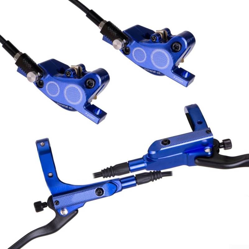 Hochleistungs-Hydraulik-Bremsen mit 4 Kolben aus Aluminiumlegierung, perfekte Wahl für Off-Road-Trails und Stadtfahrten (Blau) von SMZhomeone