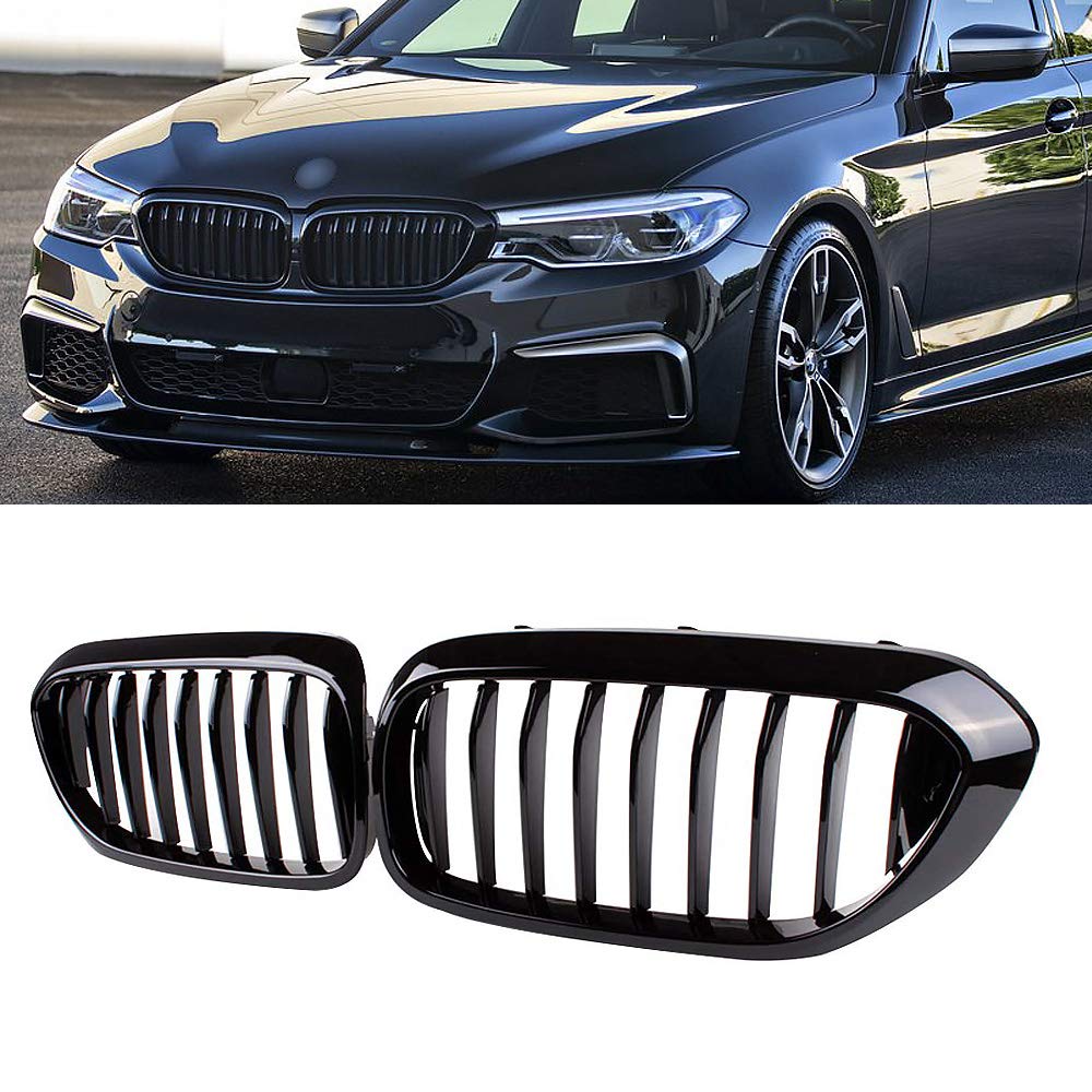 SNA G30 Kühlergrill, Nierengrill, kompatibel für 2017–2020 BMW 5er-Serie G30 (ABS Single Lamelle glänzend schwarz Grills, 2-teiliges Set) von SNA