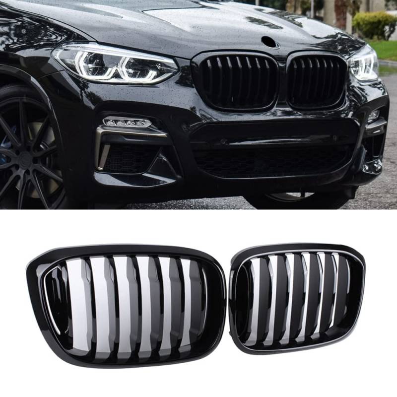 SNA Nieren-Kühlergrill für 2018–2021 BMW X3 G01 2019–2021 X4 G02 (einzelne Lamelle ABS glänzend schwarz X3 Grill, X4 Grill) von SNA