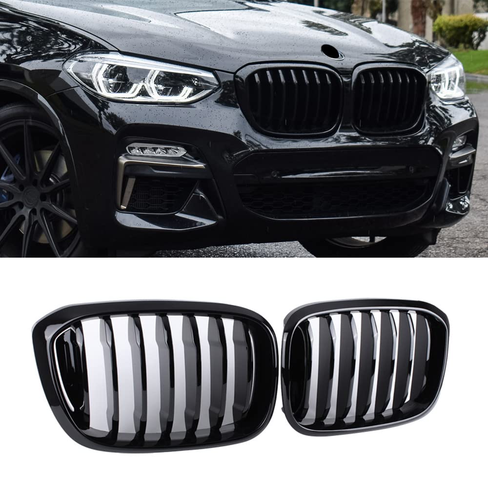 SNA Nieren-Kühlergrill für 2018–2021 BMW X3 G01 2019–2021 X4 G02 (einzelne Lamelle ABS glänzend schwarz X3 Grill, X4 Grill) von SNA