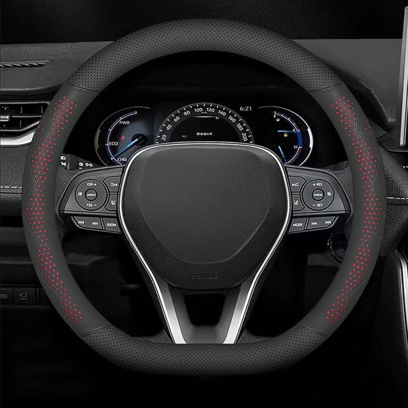 Auto Lenkradbezug Für Citroen C-Elysee Sedan 2012-2016, Antirutsch Leder Lenkradabdeckung, Universal Atmungsaktiv Elastizität Lenkradhüllen, 38 cm,Red-D Shaped von SNAHLPER