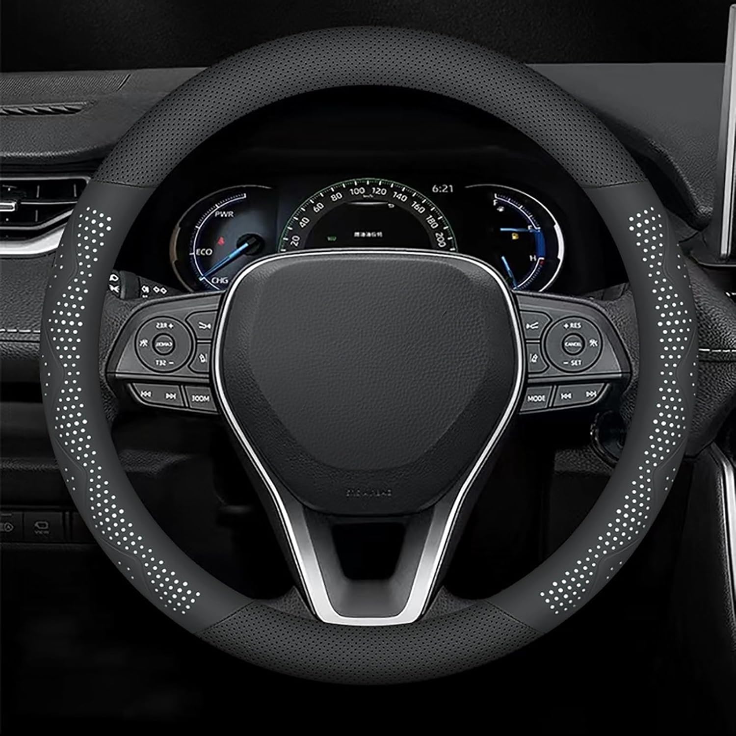 Auto Lenkradbezug Für MG MG4 EV Hatchback 2022 2023, Antirutsch Leder Lenkradabdeckung, Universal Atmungsaktiv Elastizität Lenkradhüllen, 38 cm,White-Round Auto Lenkradbezug Für MG MG4 EV Hatchback 2022 2023, Antirutsch Leder Lenkradabdeckung, Universal Atmungsaktiv Elastizität Lenkradhüllen, 38 cm,White-Round von SNAHLPER