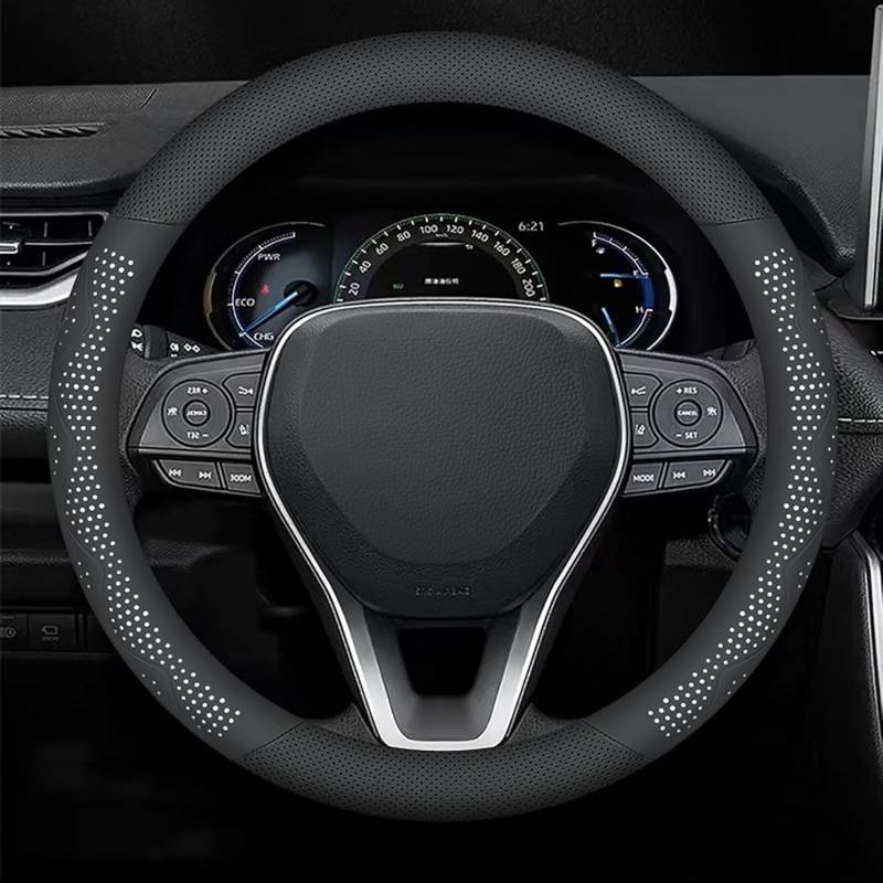 Auto Lenkradbezug Für MG MG4 EV Hatchback 2022 2023, Antirutsch Leder Lenkradabdeckung, Universal Atmungsaktiv Elastizität Lenkradhüllen, 38 cm,White-Round von SNAHLPER