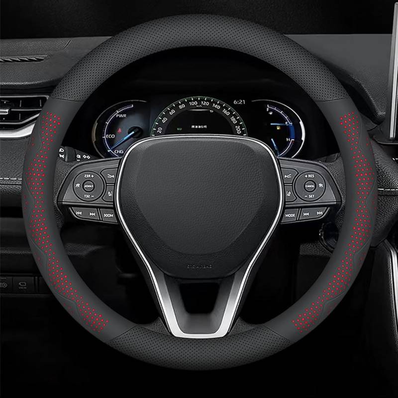 Auto Lenkradbezug Für MG One SUV 2021-2023, Antirutsch Leder Lenkradabdeckung, Universal Atmungsaktiv Elastizität Lenkradhüllen, 38 cm,Red-Round von SNAHLPER