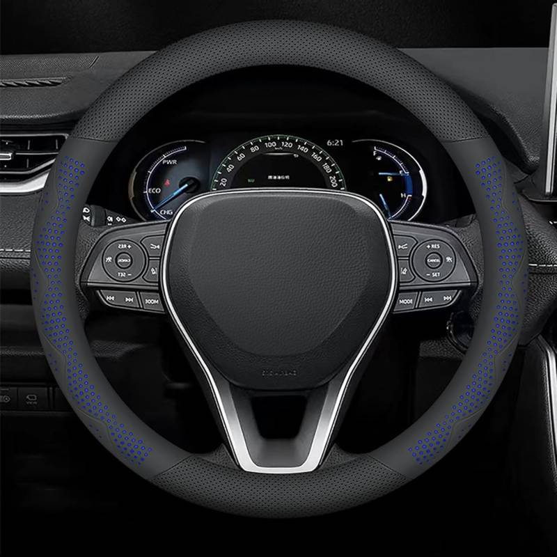 Auto Lenkradbezug Für X3 G01 2018-2023 2024, Antirutsch Leder Lenkradabdeckung, Universal Atmungsaktiv Elastizität Lenkradhüllen, 38 cm,Blue-Round von SNAHLPER