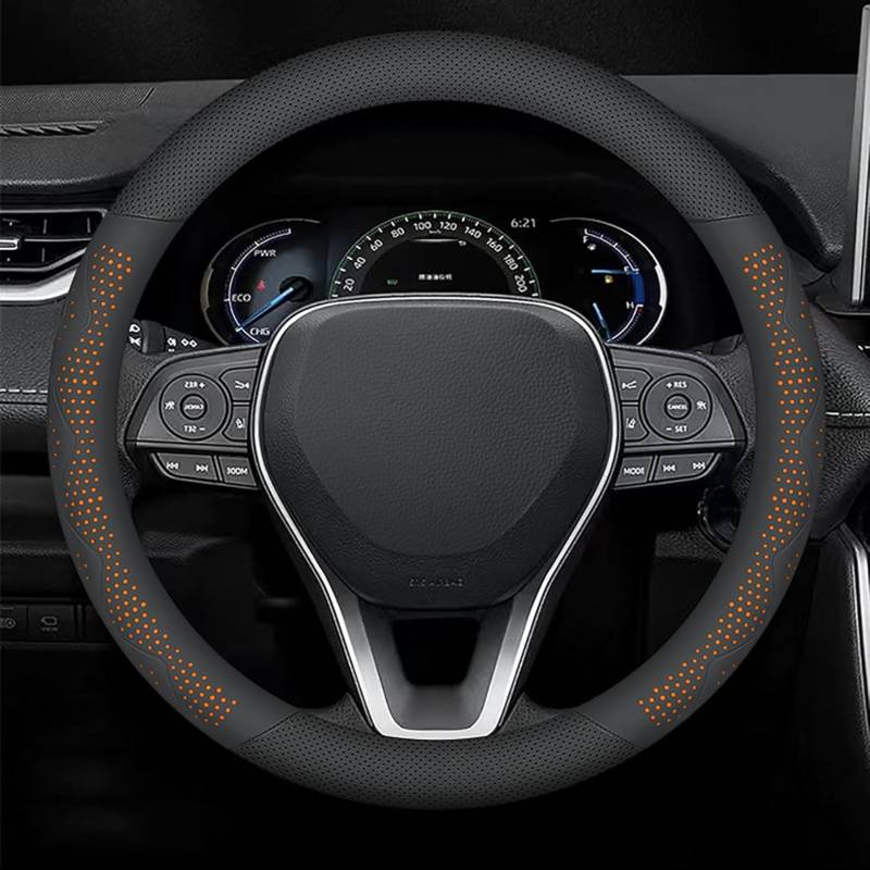 Auto Lenkradbezug Für X6 G06 LCI 2023-2024, Antirutsch Leder Lenkradabdeckung, Universal Atmungsaktiv Elastizität Lenkradhüllen, 38 cm,Orange-Round von SNAHLPER