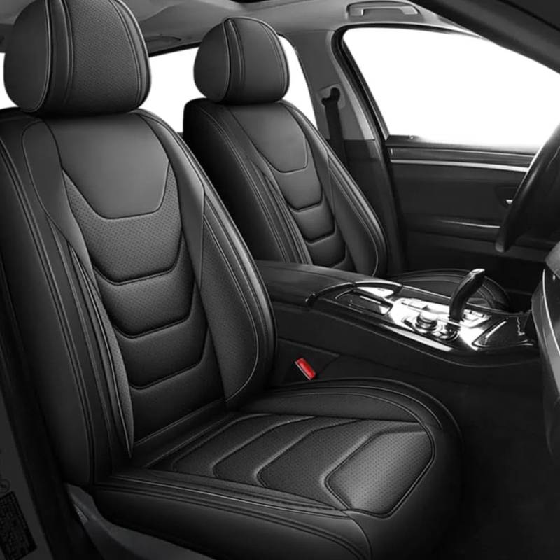 SNAHLPER Autositzbezüge Leder Für Q4 Sportback E-tron SUV 2021 2022 2023 2024 2025, Sitzbezüge Vorne und Hinten 5 Stück, Universal wasserdichte Autositz Protektor, Innenraum,Black-Standard Edition von SNAHLPER