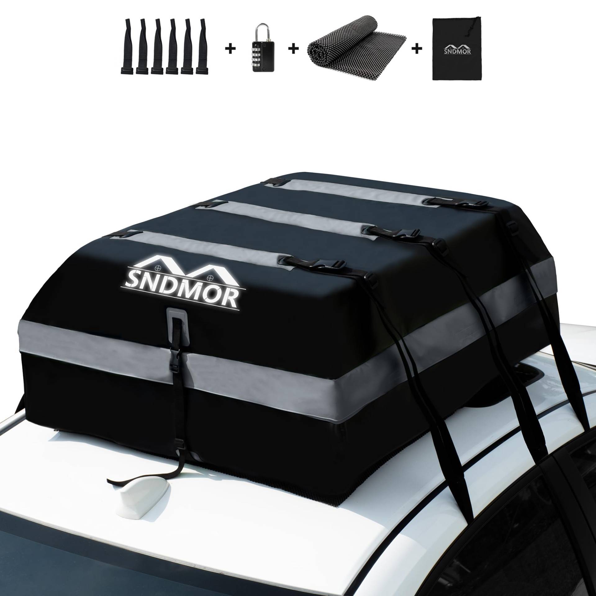 SNDMOR Dachboxen, 595L/21 Kubikfuß Wasserdichtes Dachgepäck, Dachgepäcktransporttasche, Passend für Alle Fahrzeuge Mit/Ohne Gepäckträger, Inklusive Antirutschmatte + 6 Verstärkungsgurte + 6 Türhaken SNDMOR Dachboxen, 595L/21 Kubikfuß Wasserdichtes Dachgepäck, Dachgepäcktransporttasche, Passend für Alle Fahrzeuge Mit/Ohne Gepäckträger, Inklusive Antirutschmatte + 6 Verstärkungsgurte + 6 Türhaken von SNDMOR