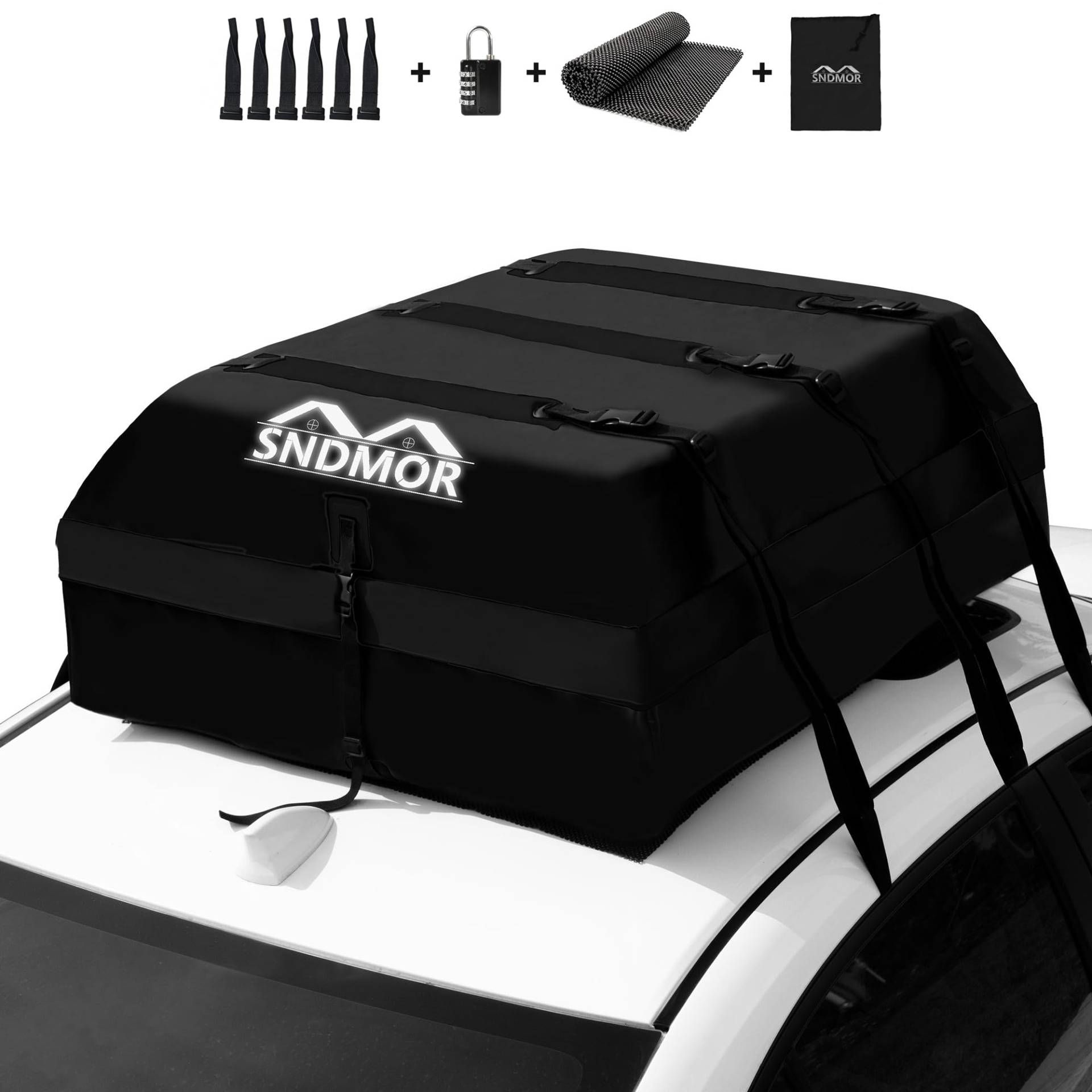 SNDMOR Dachboxen, 595L/21 Kubikfuß Wasserdichtes Dachgepäck, Dachgepäcktransporttasche, Passend für Alle Fahrzeuge Mit/Ohne Gepäckträger, Inklusive Antirutschmatte + 6 Verstärkungsgurte + 6 Türhaken SNDMOR Dachboxen, 595L/21 Kubikfuß Wasserdichtes Dachgepäck, Dachgepäcktransporttasche, Passend für Alle Fahrzeuge Mit/Ohne Gepäckträger, Inklusive Antirutschmatte + 6 Verstärkungsgurte + 6 Türhaken von SNDMOR