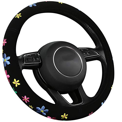 Lenkradbezug Süss Blumen,Gestickt Niedlich,Schweißabsorber,Lenkradschutz in Universal Größe 37-39cm,Lenkradhülle für Sommer & Winter,Autozubehör Innenraum Anti-Rutsch (SWC-Florala) von SOBONITO