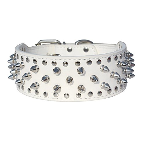 SODIAL(R) PU-Leder Spiked Zucht Hund Halsband 2" Wide 31 Spikes 56 Bolzen - weiss XL von SODIAL(R)