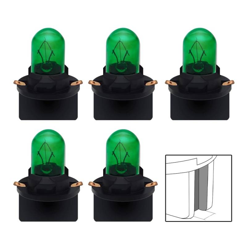 SOFOC T10 (Sockel-Mit-Nut) Halogen-Mini-Glühlampen für Armaturenbrettanzeigeleuchten und Kennzeichenleuchten 12V 5W Grün 5 Stück von SOFOC