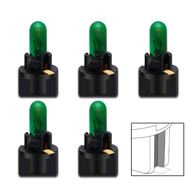 SOFOC T5 (Sockel-Mit-Nut) Halogen-Mini-Glühlampen für Armaturenbrettanzeigeleuchten und Kennzeichenleuchten 12V 1,2W Grün 5 Stück von SOFOC