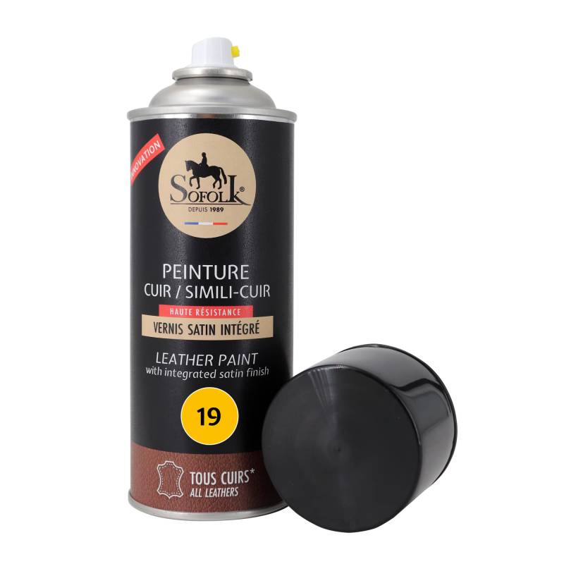 Sofolk - Lederfarbe mit integriertem Lack - Rückfärbung von beschädigtem, zerkratztem und verfärbtem Leder: Lenkrad, Autositz, Sofa, Schuhe, Jacke und Kleidung - Aerosol 400ml - 19-Yellow von SOFOLK DEPUIS 1989