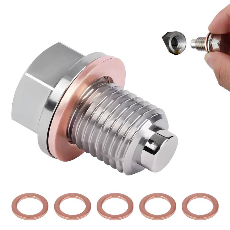 SOGHO Magnetische Ölablassschraube,Ölablassschraube Dichtung,Ölablassschraube M14 X 1,5 Dichtring Ölablassschraube,Mit 5 Ölablassschraube Dichtung Für Auto Ölschraube Mit Dichtungen von SOGHO