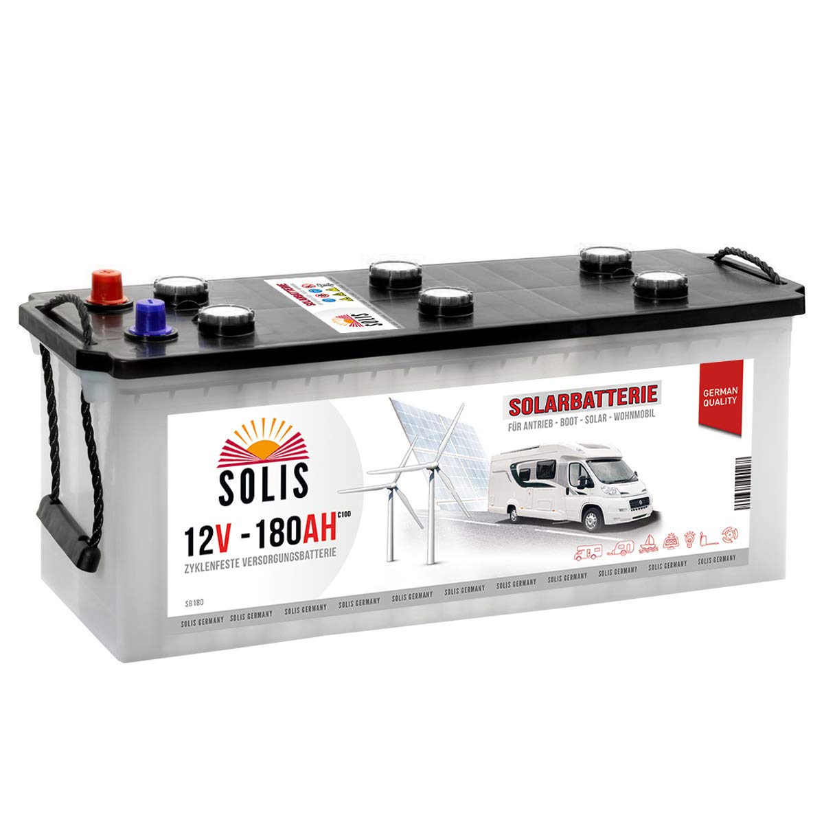 Solis Solarbatterie 180AH 12V Antriebs Versorgungs Boots Wohnmobil Solar Caravan Batterie von SOLIS Batterien