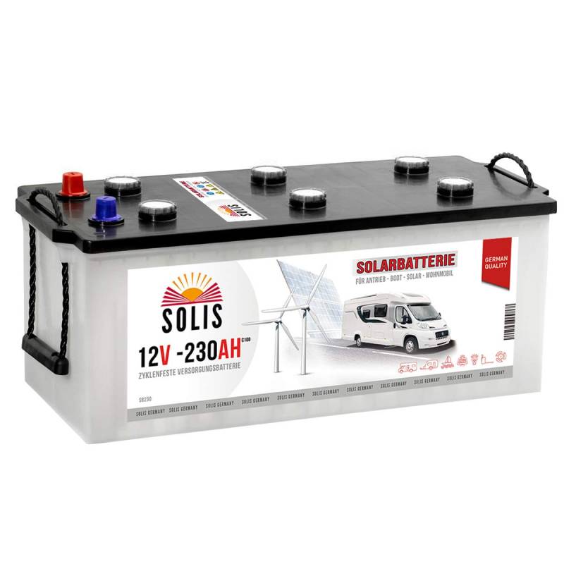 Solis Solarbatterie 230AH Antriebs Versorgungs Boots Wohnmobil Solar Caravan Batterie (230AH 12V) von SOLIS Batterien