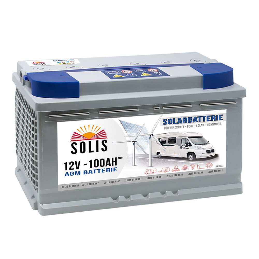 AGM 100Ah 12V Versorgungsbatterie Solarbatterie Bootsbatterie Batterie Wohnmobil zyklenfest (100AH 12V) von SOLIS