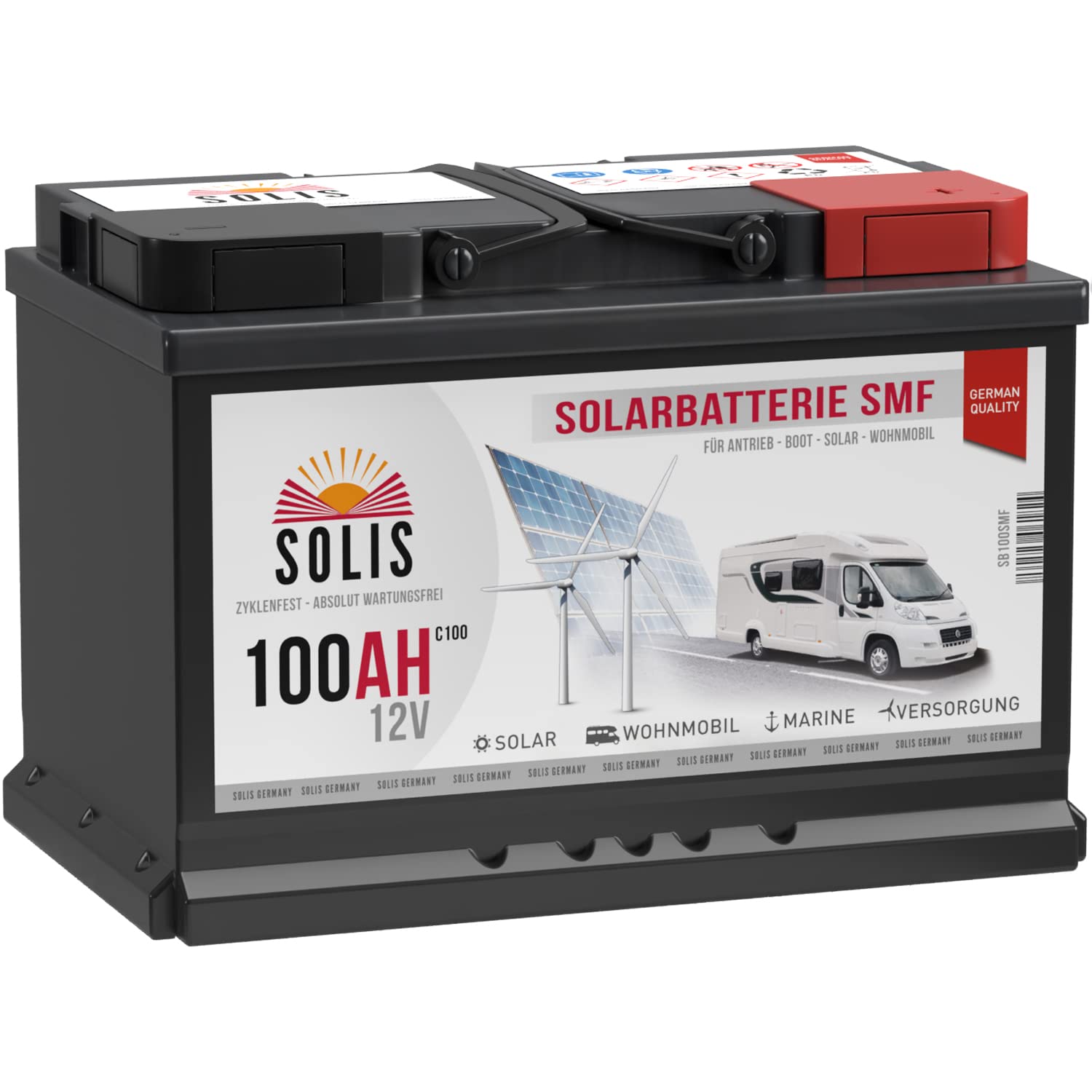 SOLIS Solarbatterie 12V 100Ah Batterie Solar Wohnmobil Batterie Wohnwagen Bootsbatterie vorgeladen auslaufsicher wartungsfrei von SOLIS