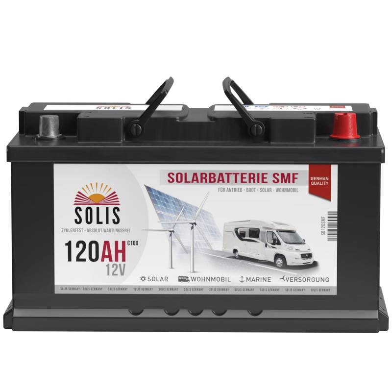 SOLIS Solarbatterie 12V 120Ah Batterie Solar Wohnmobil Wohnwagen Versorgungsbatterie Bootsbatterie vorgeladen wartungsfrei von SOLIS