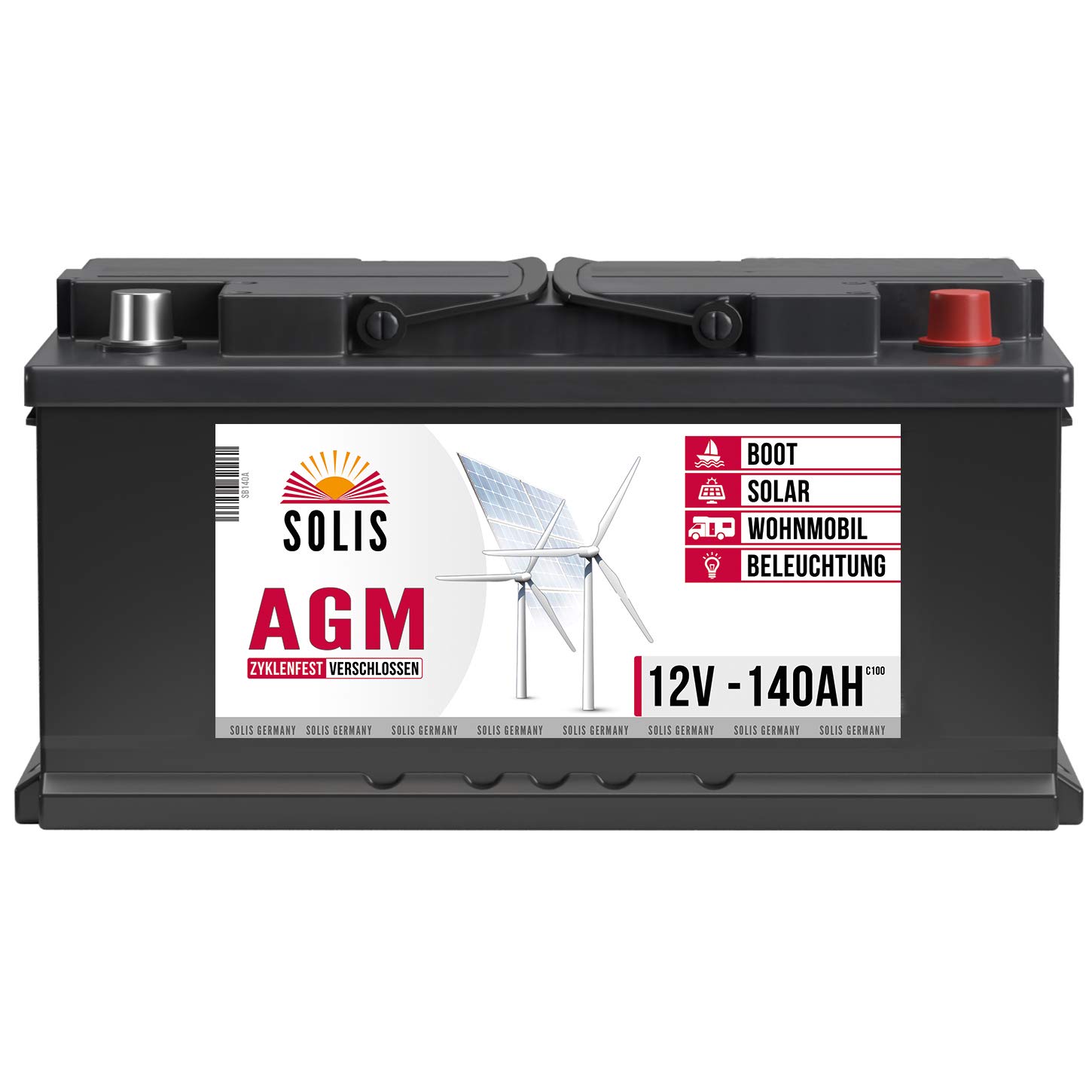 SOLIS Solarbatterie 12V 140Ah AGM Batterie Versorgungsbatterie Wohnmobil Verbraucher Boot Wohnwagen Camping Batterie zyklenfest (140AH 12V) von SOLIS