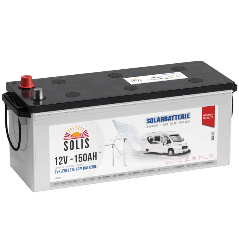 SOLIS Solarbatterie 12V 150Ah AGM Batterie Versorgungsbatterie Wohnmobil Verbraucher Boot Wohnwagen Camping Batterie zyklenfest (150AH 12V) von SOLIS