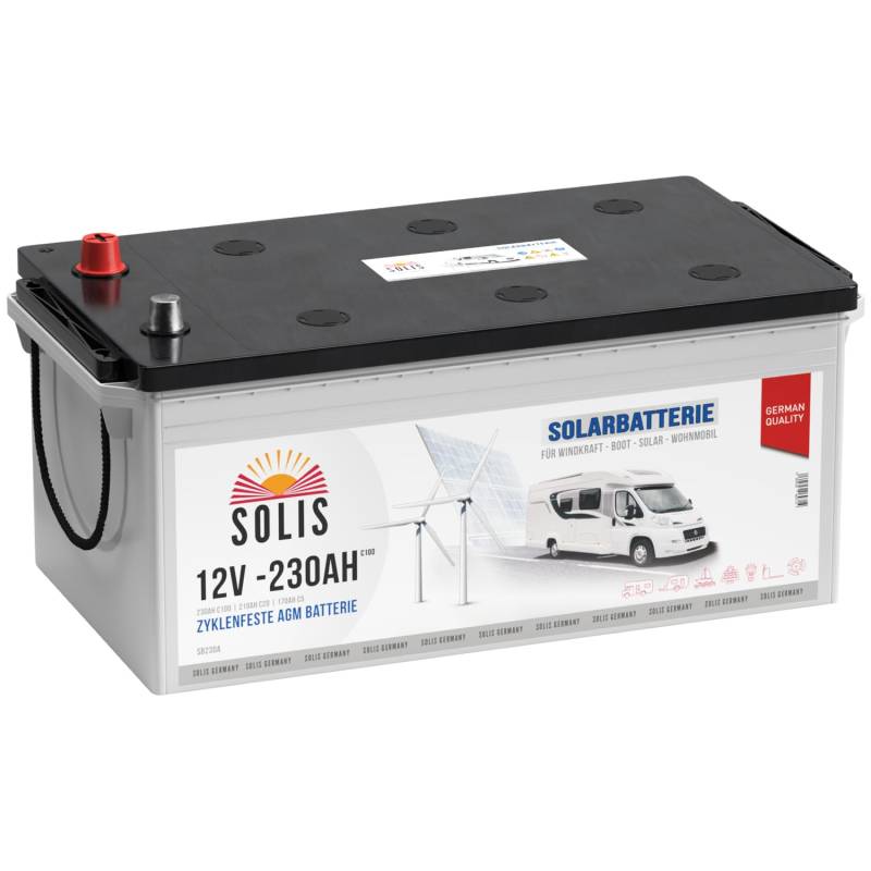 SOLIS Solarbatterie 12V 230Ah AGM Batterie Versorgungsbatterie Wohnmobil Verbraucher Boot Wohnwagen Camping Batterie zyklenfest (230AH 12V) von SOLIS