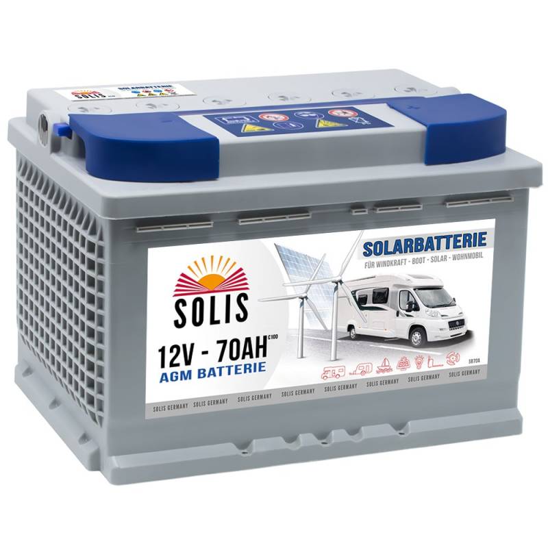 SOLIS Solarbatterie 12V 70Ah AGM Batterie Versorgungsbatterie Wohnmobil Verbraucher Boot Wohnwagen Camping Batterie zyklenfest (70AH 12V) von SOLIS
