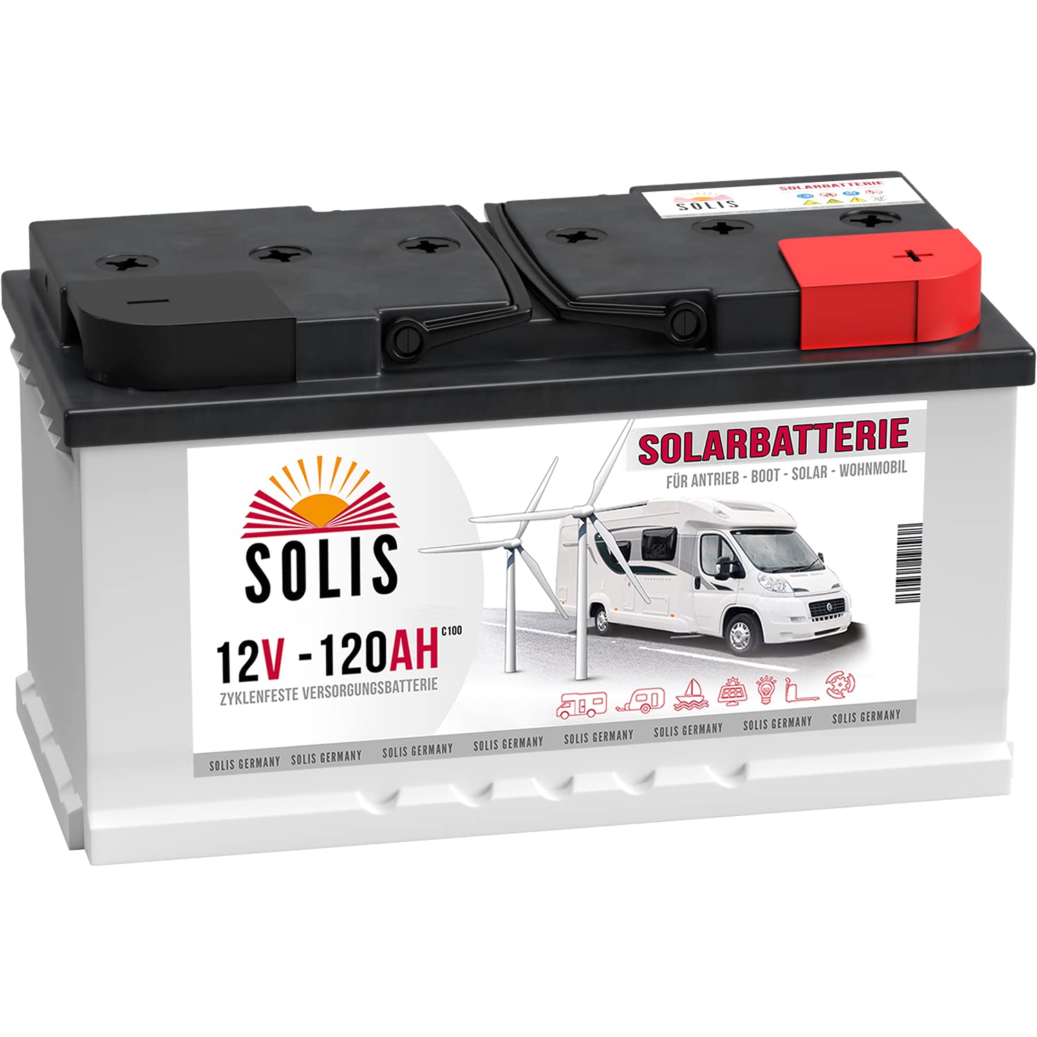 Solarbatterie Batterie 12V 120AH Wohnmobilbatterie Boot Marine Wohnmobil Versorgung Verbraucher statt 100Ah von SOLIS