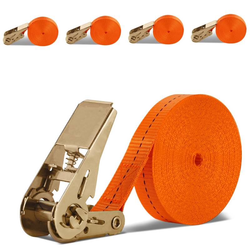 Spanngurte mit Ratsche 8M, 4er Set Zurrgurte einteilig aus Beschichtetem Hartstahl, Enorm Robuste Spanngurt für Auto, Sackkarre, Motorrad, Gepäck, Camping, Transport - Belastbarkeit 1000kg von SOMLAW
