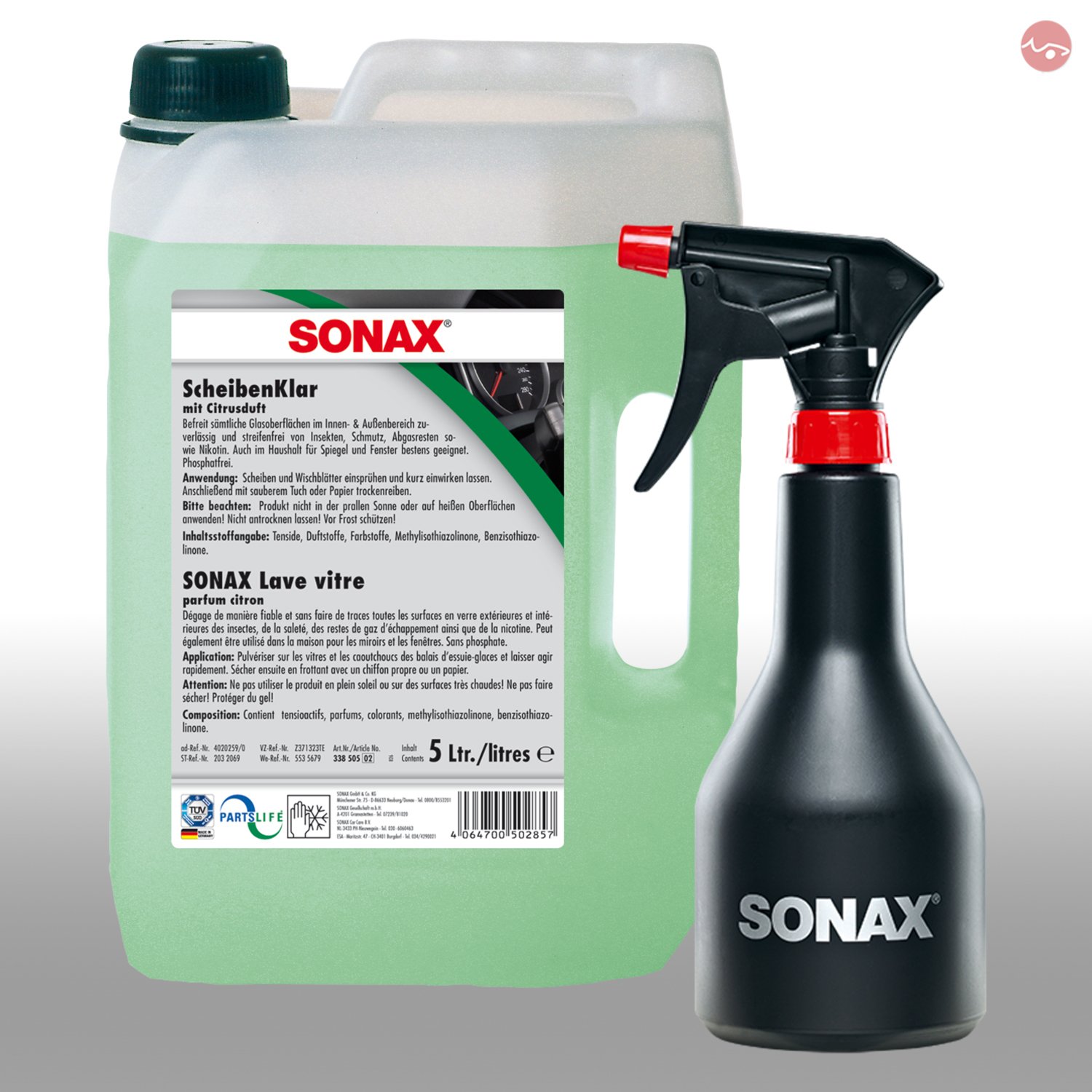 SONAX ScheibenKlar 5L 03385050 + GRATIS Sprühboy Sprühflasche 04997000 von SONAX