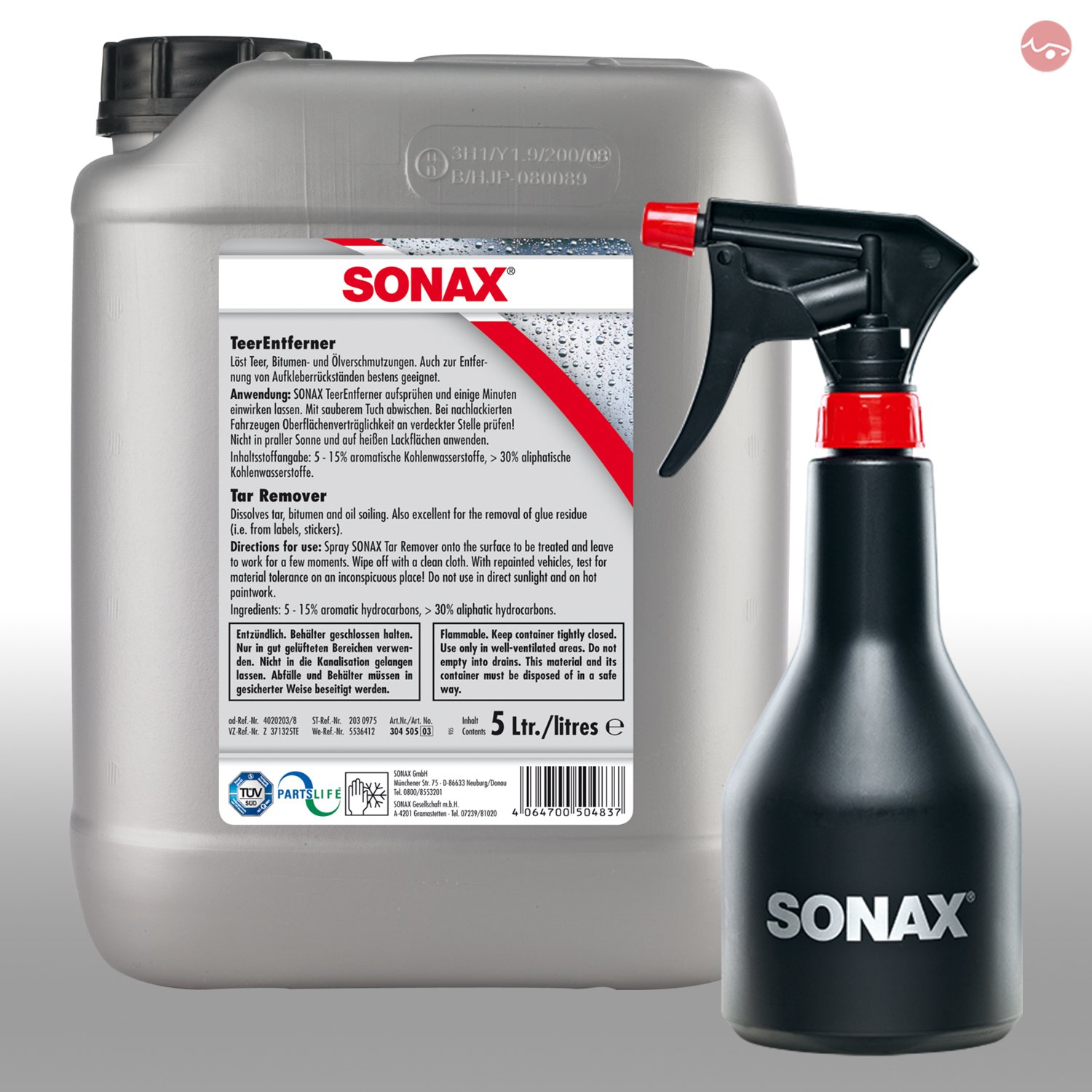 SONAX TeerEntferner Teer Entferner 5L 03045050 GRATIS Sprühflasche 04997000 von SONAX