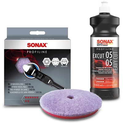 Sonax 1x 1 l PROFILINE Poliermittel ExCut 05-05 + HybridWollPad 143mm [Hersteller-Nr. 40002952] von SONAX