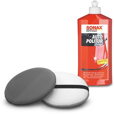 Sonax 1x 500ml AutoPolitur + Hand Polierpad Ø 20 cm Set von SONAX