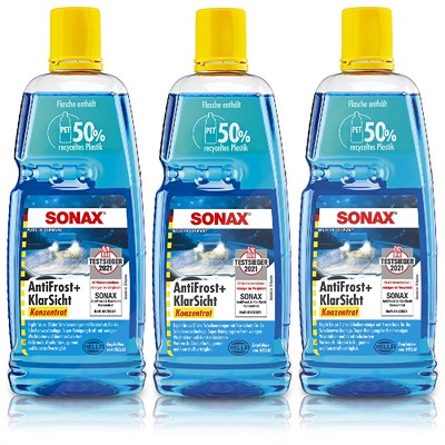 Sonax 3x 1 L AntiFrost&KlarSicht Konzentrat Scheibenfrostschutz Citrus [Hersteller-Nr. 03323000] von SONAX