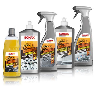 Sonax CARAVAN SchnellVersiegelung+RegenstreifenEntferner+Shampoo+Politu von SONAX