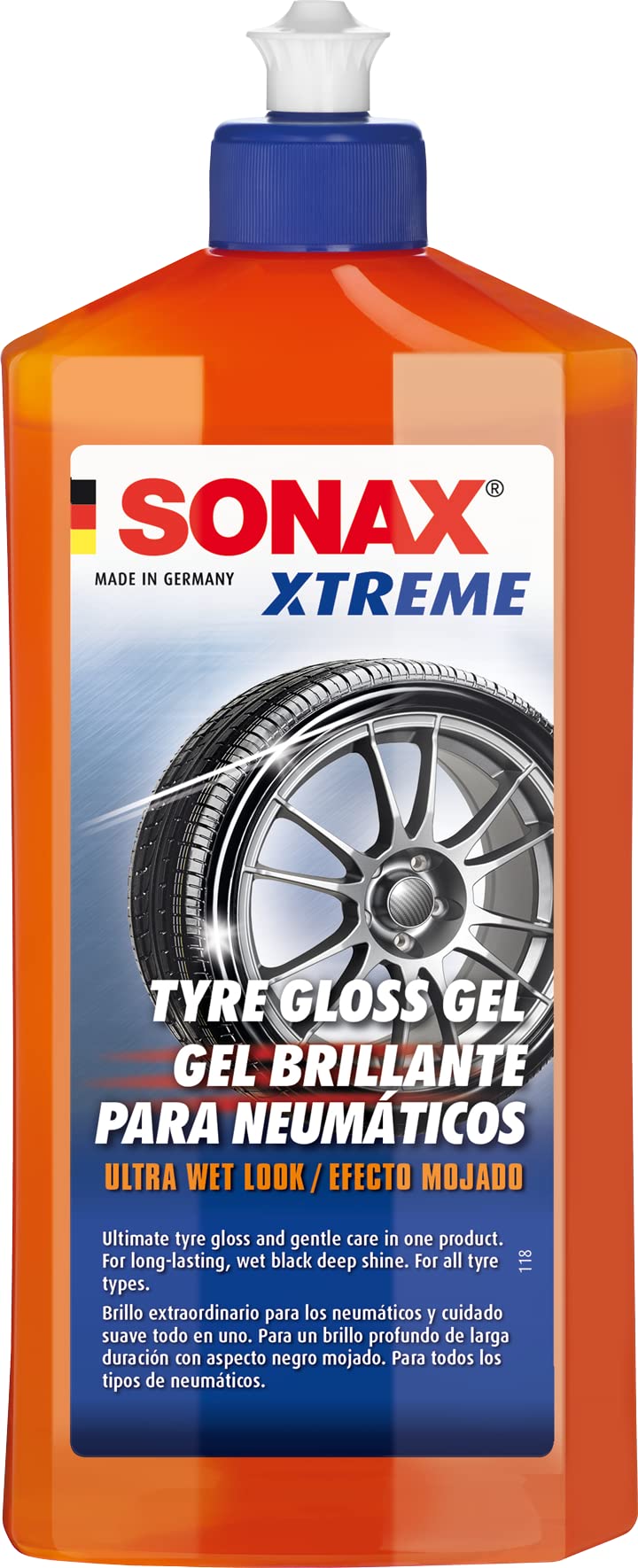 SONAX Xtreme Reifenglanz-Gel (500 ml) verleiht Allen Reifentypen einen ultimativen, schwarzen Glanz Wet-Look. | Art.-Nr. 02352410-544 von SONAX