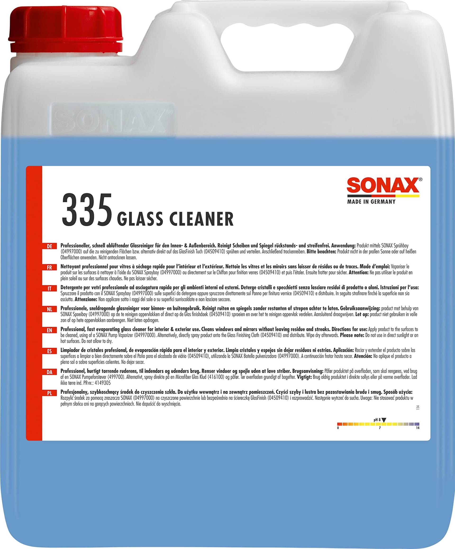 SONAX PROFILINE Glass Cleaner (10 Liter) Glasreiniger für den Innen- und Außenbereich für den professionellen Einsatz | Art-Nr.03356000 von SONAX