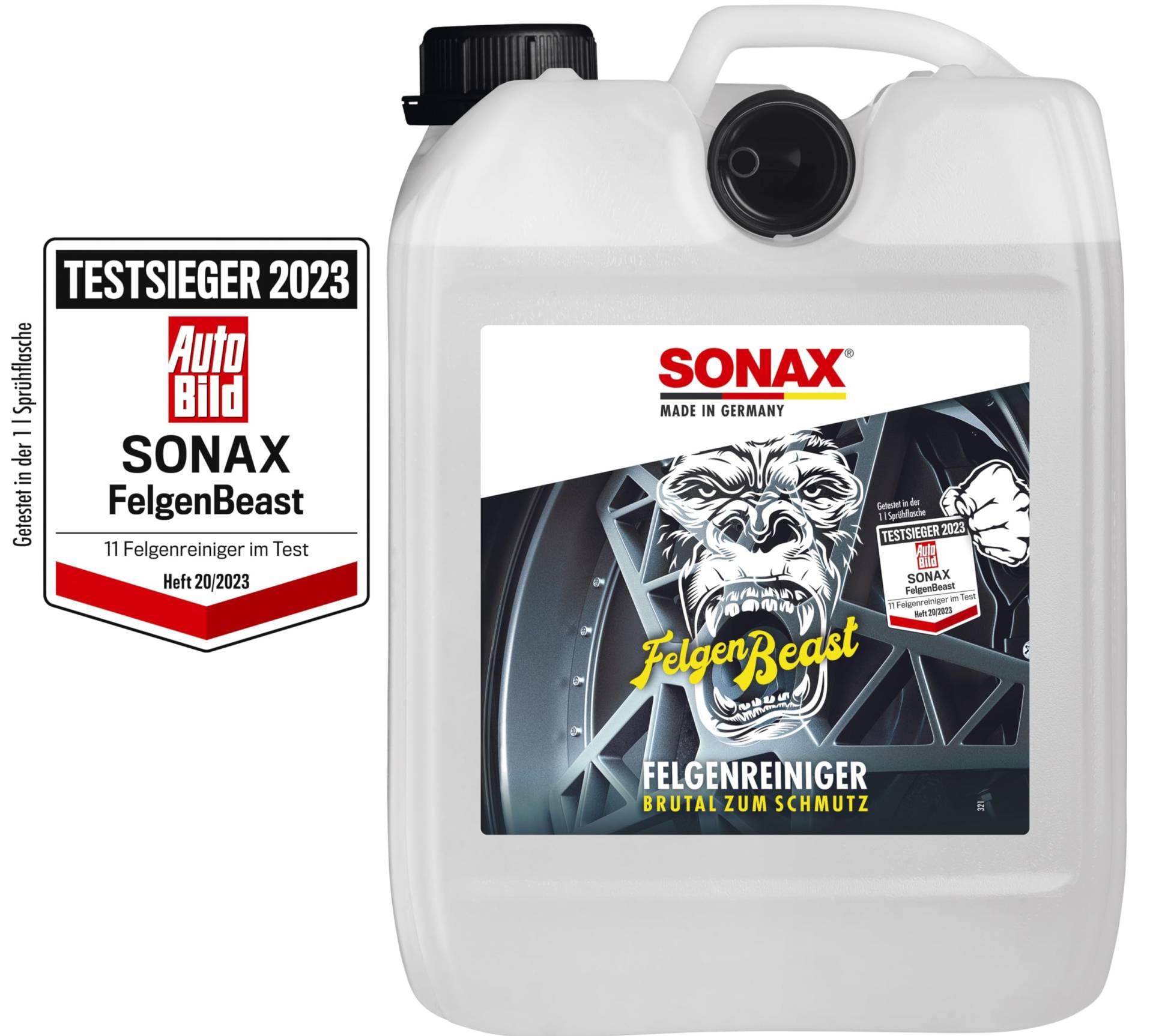 SONAX FelgenBeast (5 Liter) Felgenreiniger für alle polierten, verchromten und matten Stahl- & Leichtmetallfelgen | Art-Nr. 04335000 von SONAX