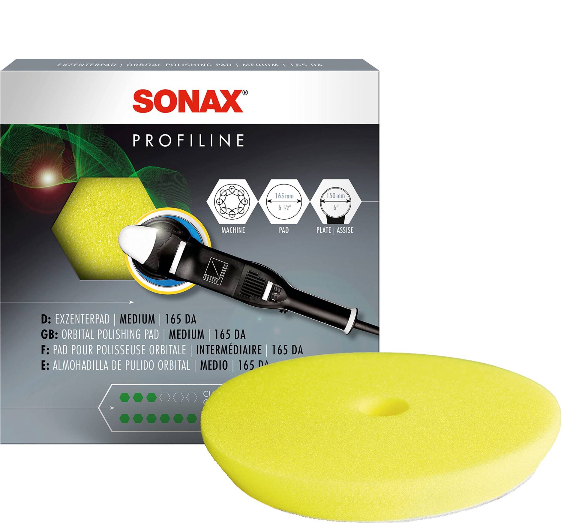 SONAX ExzenterPad medium 165 DA (1 Stück) Polierscheibe für Verwendung im letzten Arbeitsschritt zum Hochglanzfinish, Art-Nr. 04935000 von SONAX