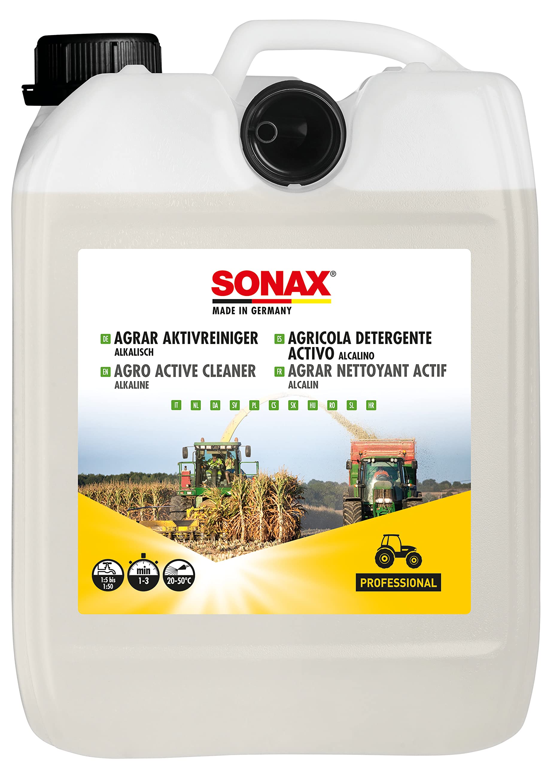 SONAX AGRAR AktivReiniger alkalisch (5 Liter) sehr ergiebiges und effektives Konzentrat, bietet extreme Reinigungsleistung auch bei verhärteten Schmutzbelägen | Art-Nr. 07265000 von SONAX