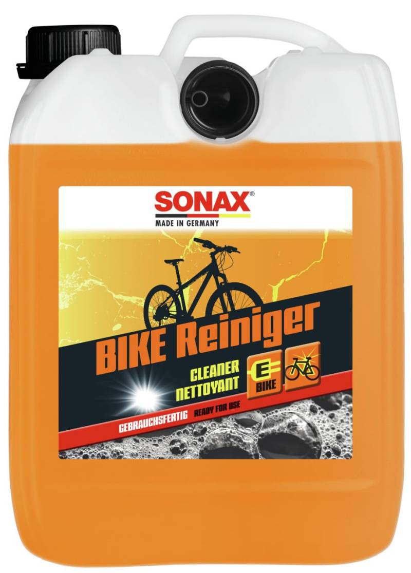 SONAX BIKE Reiniger (5 Liter) Fahrradreiniger für Aluminium, Mattlacke, Carbon- & Kunststoffoberflächen, reinigt Kette & Zahnkränze, für E-Bike, materialschonend | Art-Nr. 08525000 von SONAX