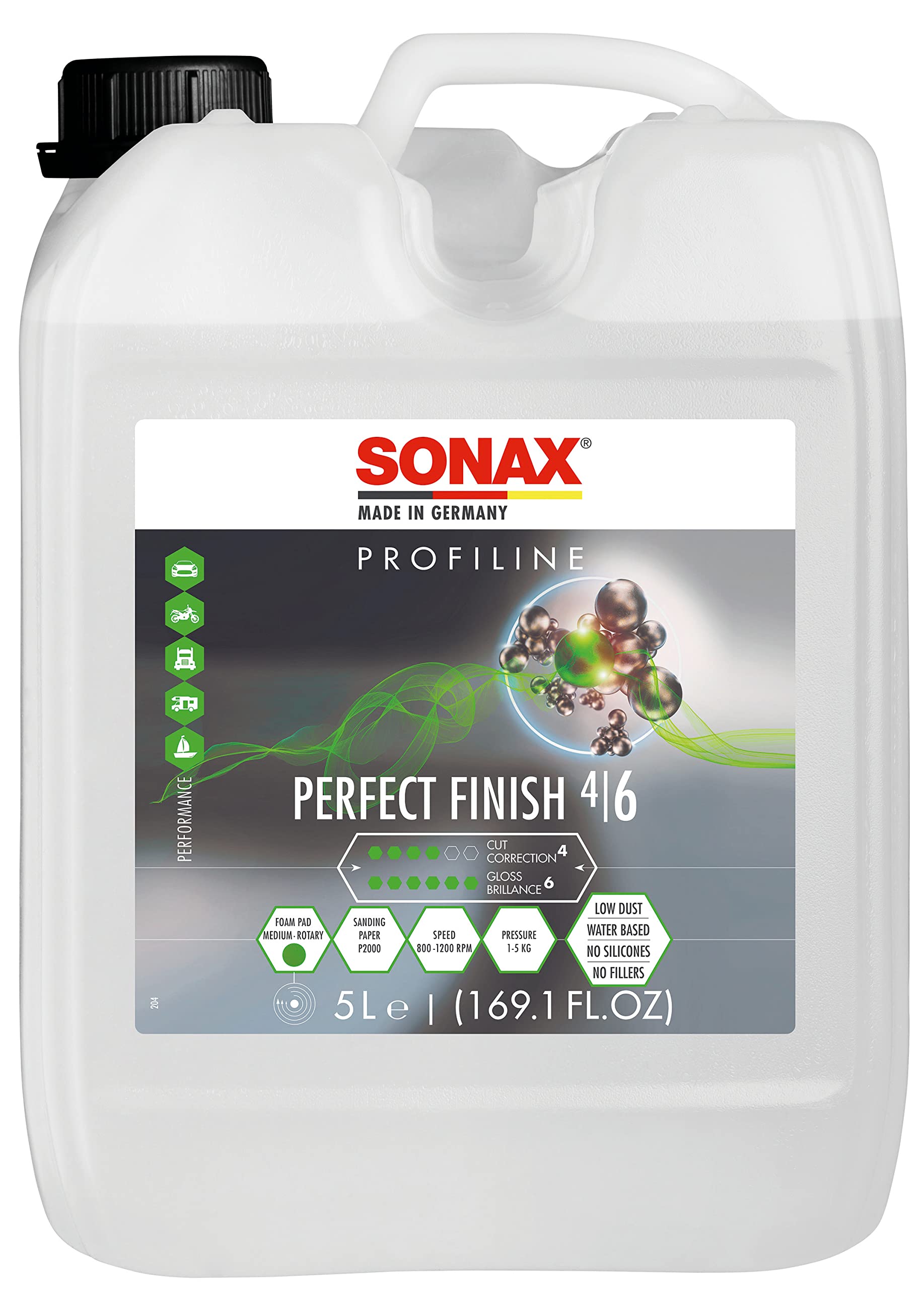 SONAX PROFILINE PerfectFinish (5 Liter) Finishpolitur zum 1-stufigen Polieren von lokal ausgeschliffenen Lackschäden wie Staubeinschlüssen oder Läufern, Art-Nr. 02245000 von SONAX